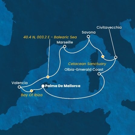 Španielsko, , Francúzsko, Taliansko z Palmy de Mallorca na lodi Costa Pacifica