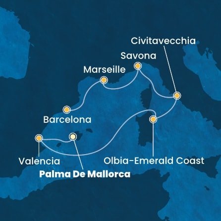 Španielsko, Taliansko, Francúzsko z Palmy de Mallorca na lodi Costa Pacifica