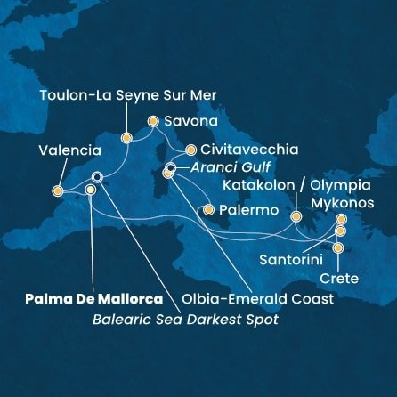Španielsko, Grécko, Kréta, Taliansko, Francúzsko z Palmy de Mallorca na lodi Costa Pacifica