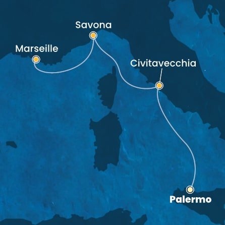 Sicília, Taliansko, Francúzsko z Palerma na lodi Costa Toscana