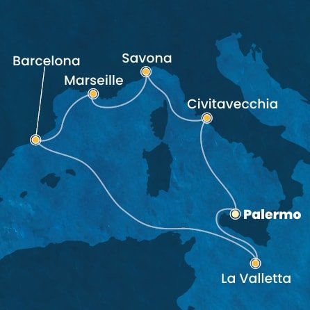 Taliansko, Francúzsko, Španielsko, Malta z Palerma na lodi Costa Pacifica