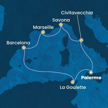 Taliansko, Francúzsko, Španielsko, Tunisko z Palerma na lodi Costa Pacifica