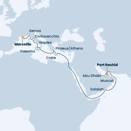 Spojené arabské emiráty, Omán, Grécko, Taliansko, Francúzsko na lodi Costa Toscana