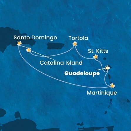 Guadeloupe, Svätý Krištof a Nevis, Britské Panenské ostrovy, Dominikánska republika, Martinik z Pointe-à-Pitre na lodi Costa Favolosa