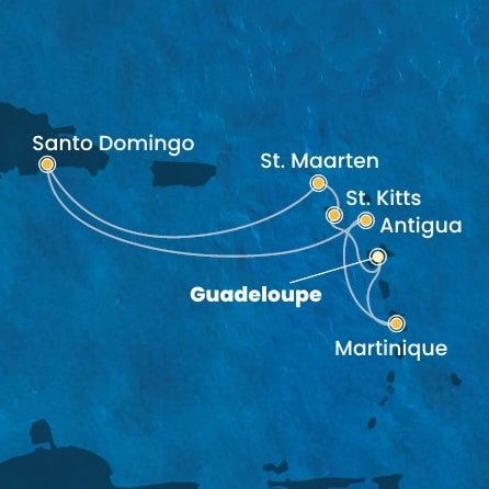 Guadeloupe, Svätý Krištof a Nevis, Svatý Martin, Dominikánska republika, Antigua a Barbuda, Martinik z Pointe-à-Pitre na lodi Costa Favolosa