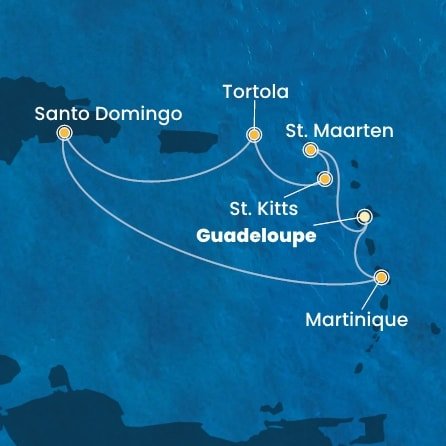 Guadeloupe, Svatý Martin, Svätý Krištof a Nevis, Britské Panenské ostrovy, Dominikánska republika, Martinik z Pointe-à-Pitre na lodi Costa Favolosa