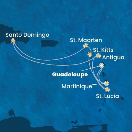 Guadeloupe, Svätá Lucia, Svätý Krištof a Nevis, Svatý Martin, Dominikánska republika, Antigua a Barbuda, Martinik z Pointe-à-Pitre na lodi Costa Favolosa