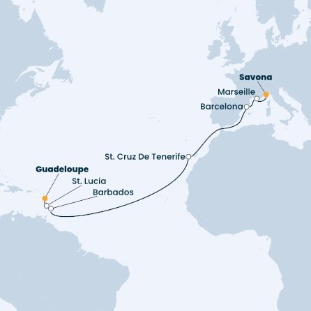 Guadeloupe, Svätá Lucia, Barbados, Španielsko, Francúzsko, Taliansko z Pointe-à-Pitre na lodi Costa Fascinosa