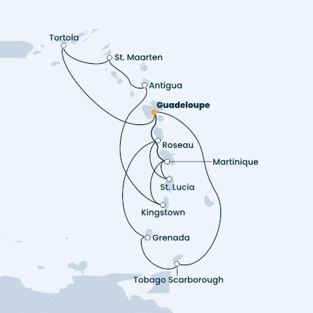 Guadeloupe, Trinidad a Tobago, Grenada, Dominika, Svätá Lucia, Martinik, Britské Panenské ostrovy, Svatý Martin, Antigua a Barbuda, Svätý Vincent a Grenadiny z Pointe-à-Pitre na lodi Costa Fascinosa