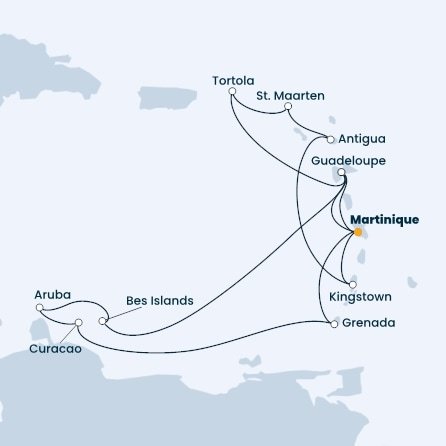 Guadeloupe, Britské Panenské ostrovy, Svatý Martin, Antigua a Barbuda, Svätý Vincent a Grenadiny, Martinik, Bonaire, Aruba, Curacao, Grenada z Pointe-à-Pitre na lodi Costa Fortuna