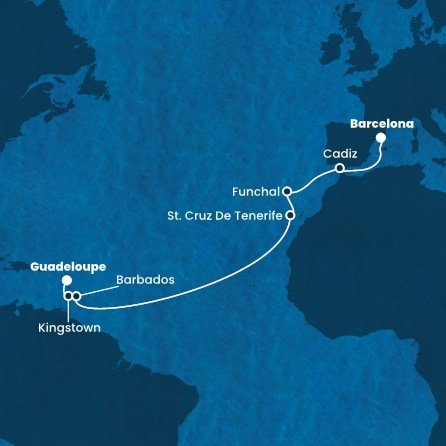 Guadeloupe, Svätý Vincent a Grenadiny, Barbados, Španielsko, Portugalsko z Pointe-à-Pitre na lodi Costa Fortuna