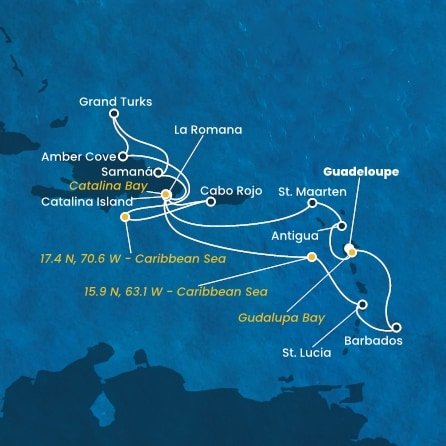 Guadeloupe, , Antigua a Barbuda, Svatý Martin, Dominikánska republika, Veľká Británia, Svätá Lucia, Barbados z Pointe-à-Pitre na lodi Costa Fascinosa