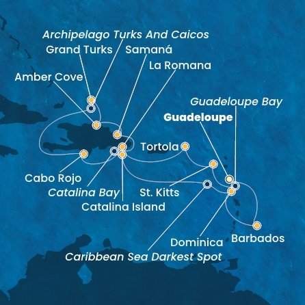 Guadeloupe, Svätý Krištof a Nevis, Britské Panenské ostrovy, Dominikánska republika, Veľká Británia, Dominika, Barbados z Pointe-à-Pitre na lodi Costa Pacifica