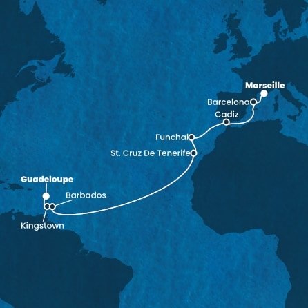 Guadeloupe, Svätý Vincent a Grenadiny, Barbados, Španielsko, Portugalsko, Francúzsko z Pointe-à-Pitre na lodi Costa Fortuna