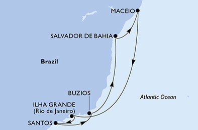 Brazília zo Santosu na lodi MSC Virtuosa