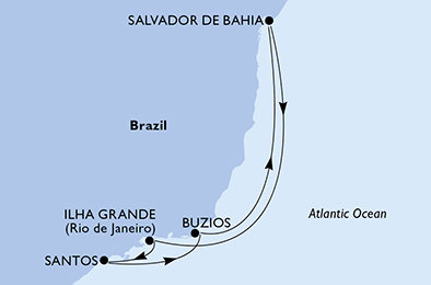Brazília zo Santosu na lodi MSC Virtuosa