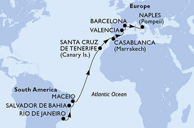 Brazília, Španielsko, Maroko, Taliansko z Rio de Janeira na lodi MSC Divina