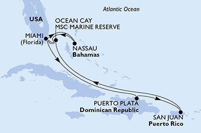 USA, Bahamy, Dominikánska republika z Miami na lodi MSC Seaside