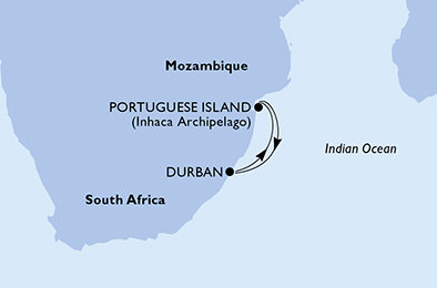 Juhoafrická republika, Mozambik z Durbanu na lodi MSC Sinfonia