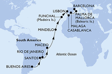 Argentína, Brazília, Kapverdy, Portugalsko, Maroko, Španielsko z Buenos Aires na lodi MSC Seaview