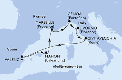 Španielsko, Francúzsko, Taliansko z Valencie na lodi MSC Sinfonia