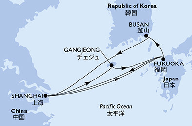 Čína, Japonsko, Južná Kórea zo Šanghaja na lodi MSC Bellissima