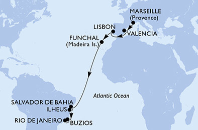 Francúzsko, Španielsko, Portugalsko, Brazília z Marseille na lodi MSC Musica