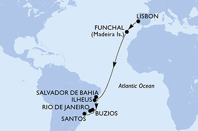 Portugalsko, Brazília z Lisabonu na lodi MSC Musica