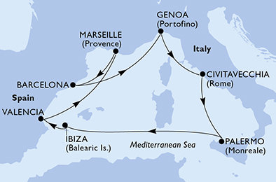 Francúzsko, Španielsko, Taliansko z Marseille na lodi MSC Musica
