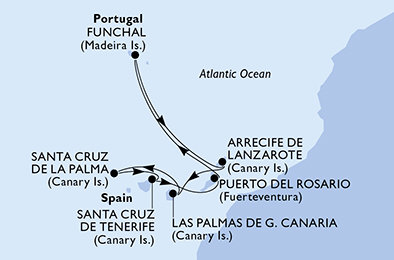 z Lanzarote, Španielsko, Portugalsko z Lanzarote na lodi MSC Euribia