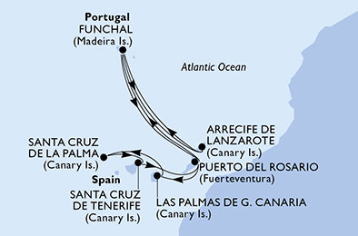 z Lanzarote, Portugalsko, Španielsko z Lanzarote na lodi MSC Euribia