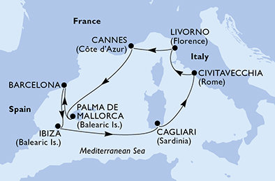 Španielsko, Taliansko, Francúzsko z Barcelony na lodi MSC Fantasia