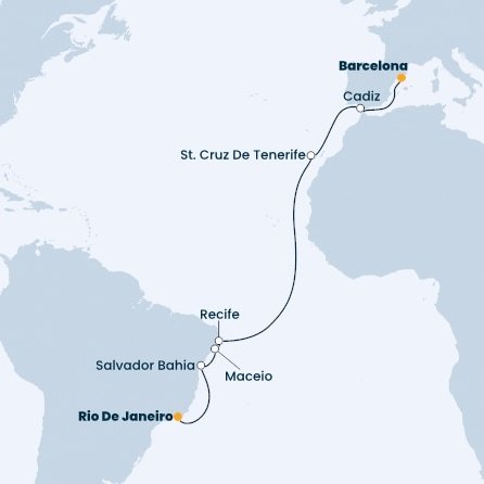 Brazília, Španielsko z Rio de Janeira na lodi Costa Favolosa