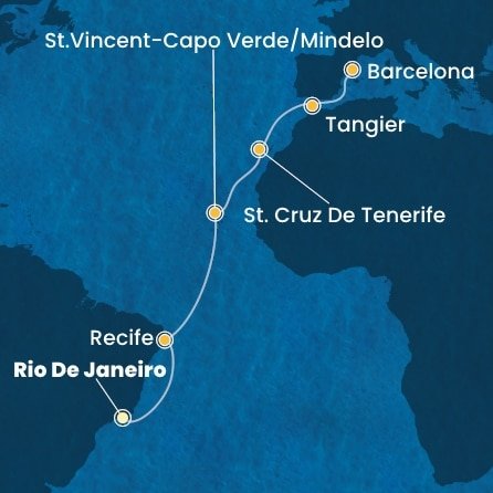 Brazília, Kapverdy, Španielsko, Maroko z Rio de Janeira na lodi Costa Favolosa