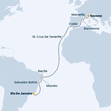 Brazília, Španielsko, Francúzsko, Taliansko z Rio de Janeira na lodi Costa Favolosa