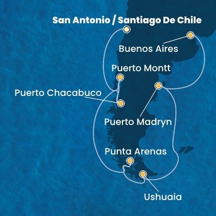 Chile, Argentína ze San Antonio na lodi Costa Serena