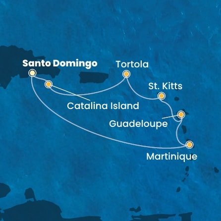 Dominikánska republika, Martinik, Guadeloupe, Svätý Krištof a Nevis, Britské Panenské ostrovy zo Santa Dominga na lodi Costa Favolosa