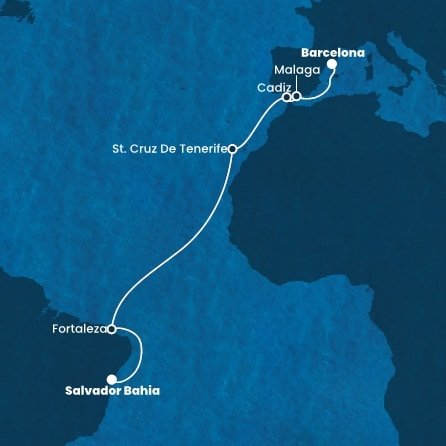 Brazília, Španielsko zo Salvadoru na lodi Costa Diadema