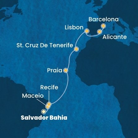 Brazília, Kapverdy, Španielsko, Portugalsko zo Salvadoru na lodi Costa Pacifica