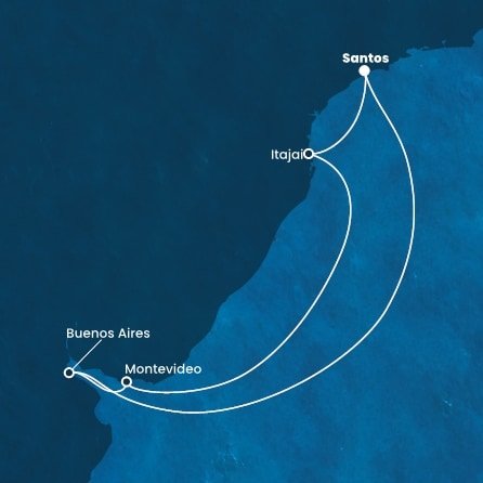 Brazília, Uruguaj, Argentína zo Santosu na lodi Costa Diadema