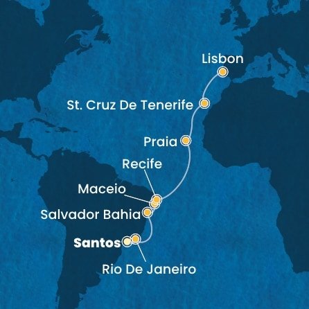 Brazília, Kapverdy, Španielsko, Portugalsko zo Santosu na lodi Costa Pacifica