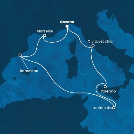 Taliansko, Malta, Španielsko, Francúzsko zo Savony na lodi Costa Fortuna