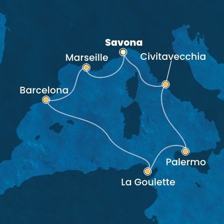 Taliansko, Francúzsko, Španielsko, Tunisko ze Savony na lodi Costa Pacifica