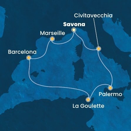 Taliansko, Francúzsko, Španielsko, Tunisko ze Savony na lodi Costa Pacifica