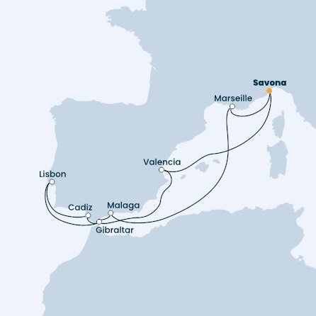 Taliansko, Francúzsko, Španielsko, Portugalsko, Gibraltár zo Savony na lodi Costa Favolosa