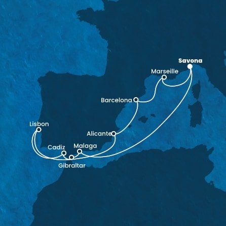 Taliansko, Španielsko, Gibraltár, Portugalsko, Francúzsko zo Savony na lodi Costa Fascinosa