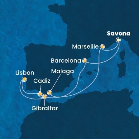 Taliansko, Španielsko, Gibraltár, Portugalsko, Francúzsko ze Savony na lodi Costa Pacifica