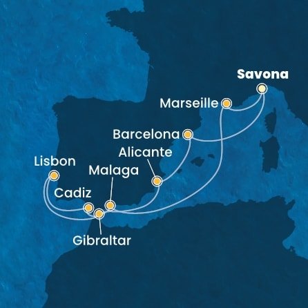 Taliansko, Francúzsko, Španielsko, Gibraltár, Portugalsko ze Savony na lodi Costa Favolosa