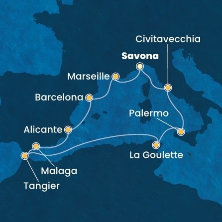 Taliansko, Francúzsko, Španielsko, Maroko, Tunisko ze Savony na lodi Costa Toscana