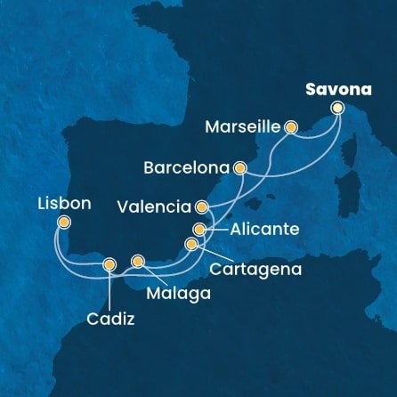 Taliansko, Francúzsko, Španielsko, Portugalsko ze Savony na lodi Costa Favolosa
